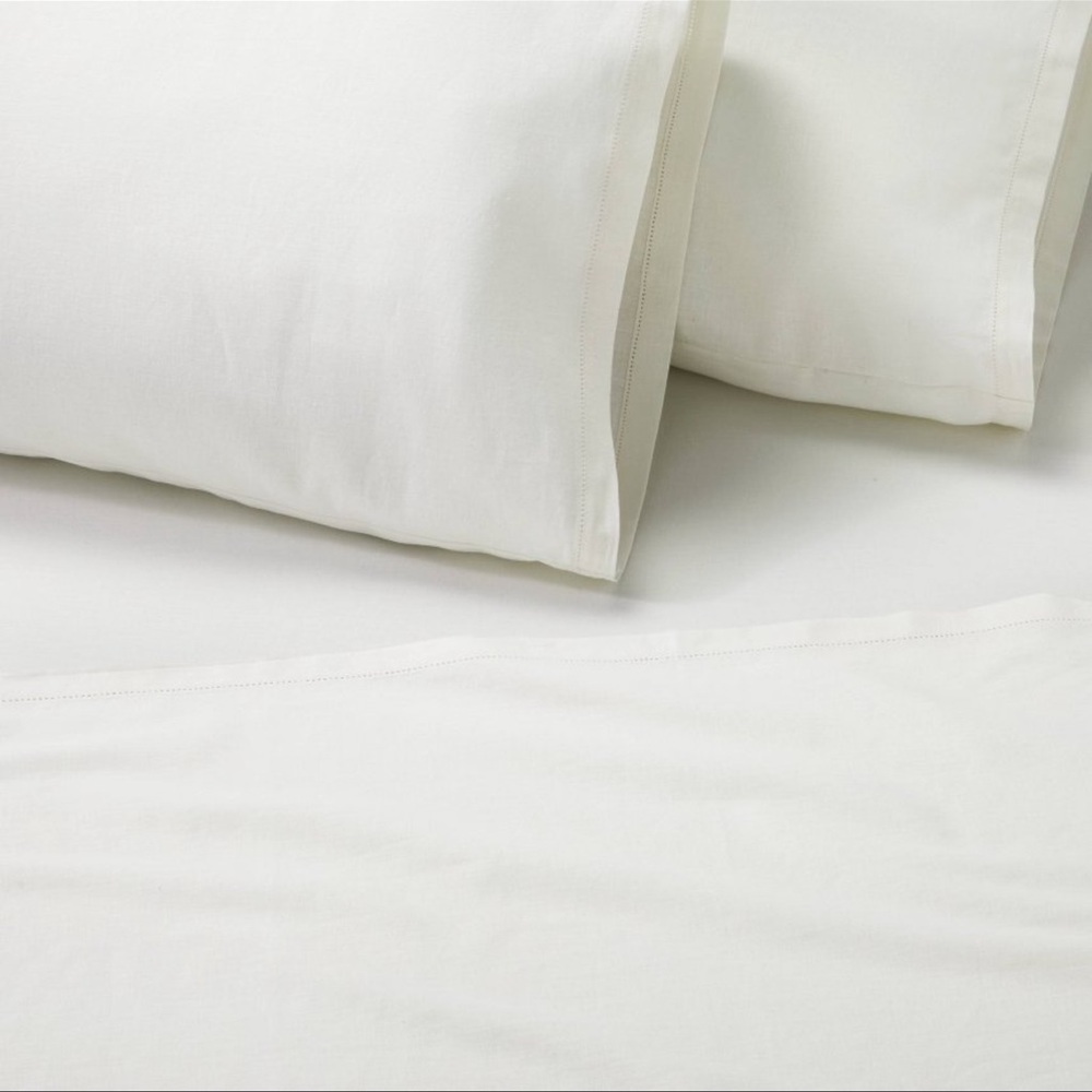 4 Piece Queen Linen Blend With Hem Stitch Sheet Set